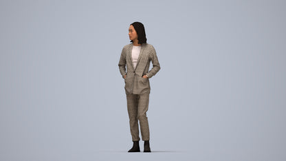 3D people model woman business, scanned human for 3ds Max rendering, top-down view render