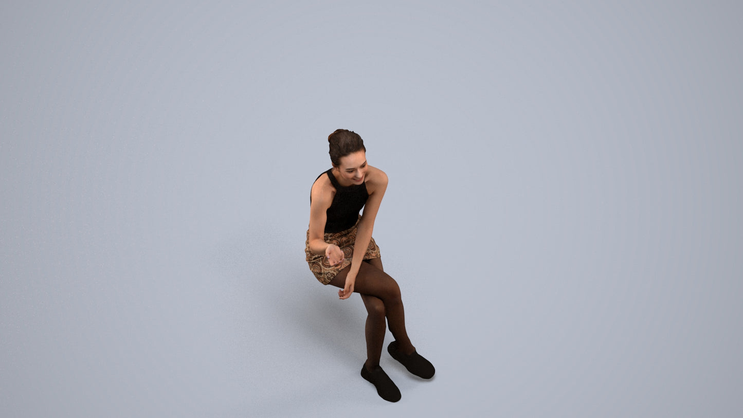 3D scanned woman sitting casual, photorealistic archviz people for Enscape and SketchUp, back view render