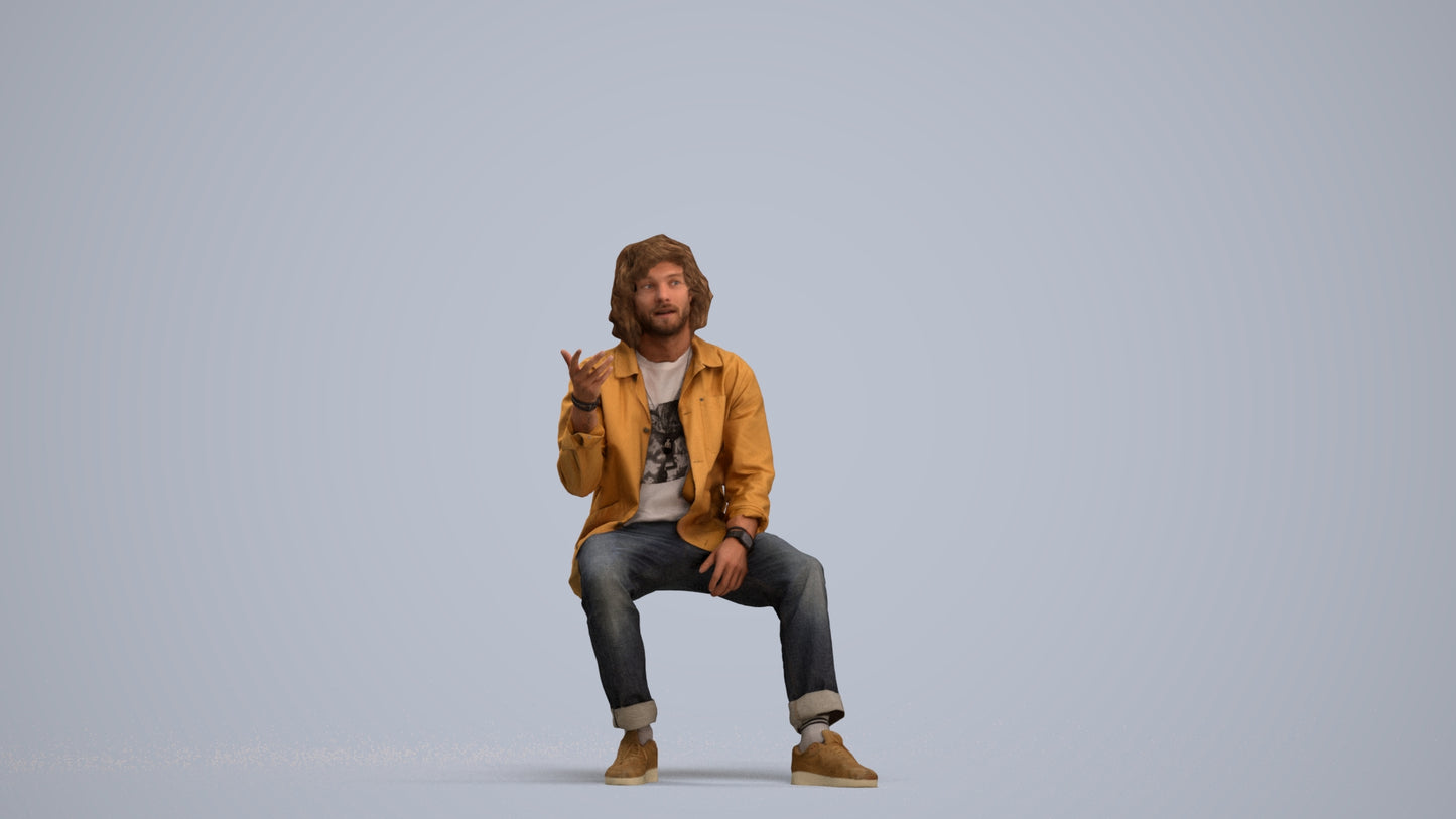 realistic 3D man casual sitting, scanned archviz people for Blender and 3ds Max, standing pose render