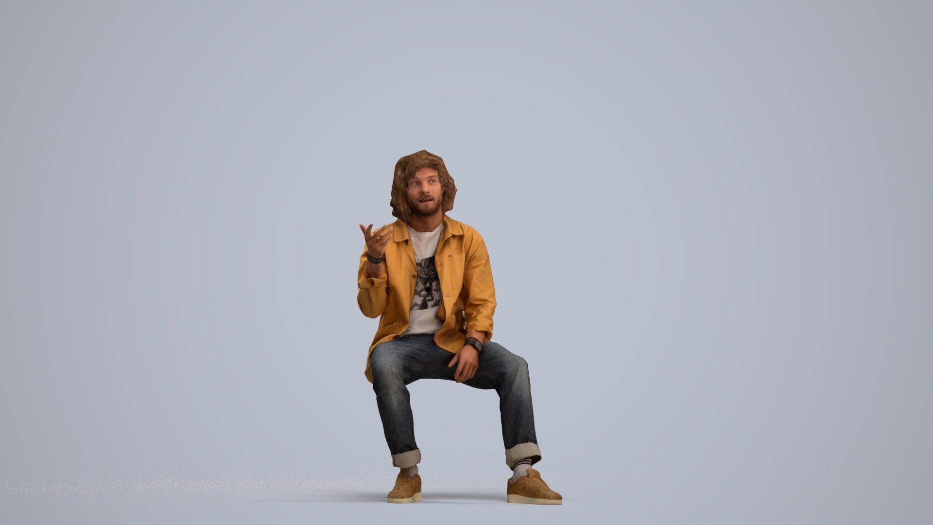 realistic 3D man casual sitting, scanned archviz people for Blender and 3ds Max, standing pose render