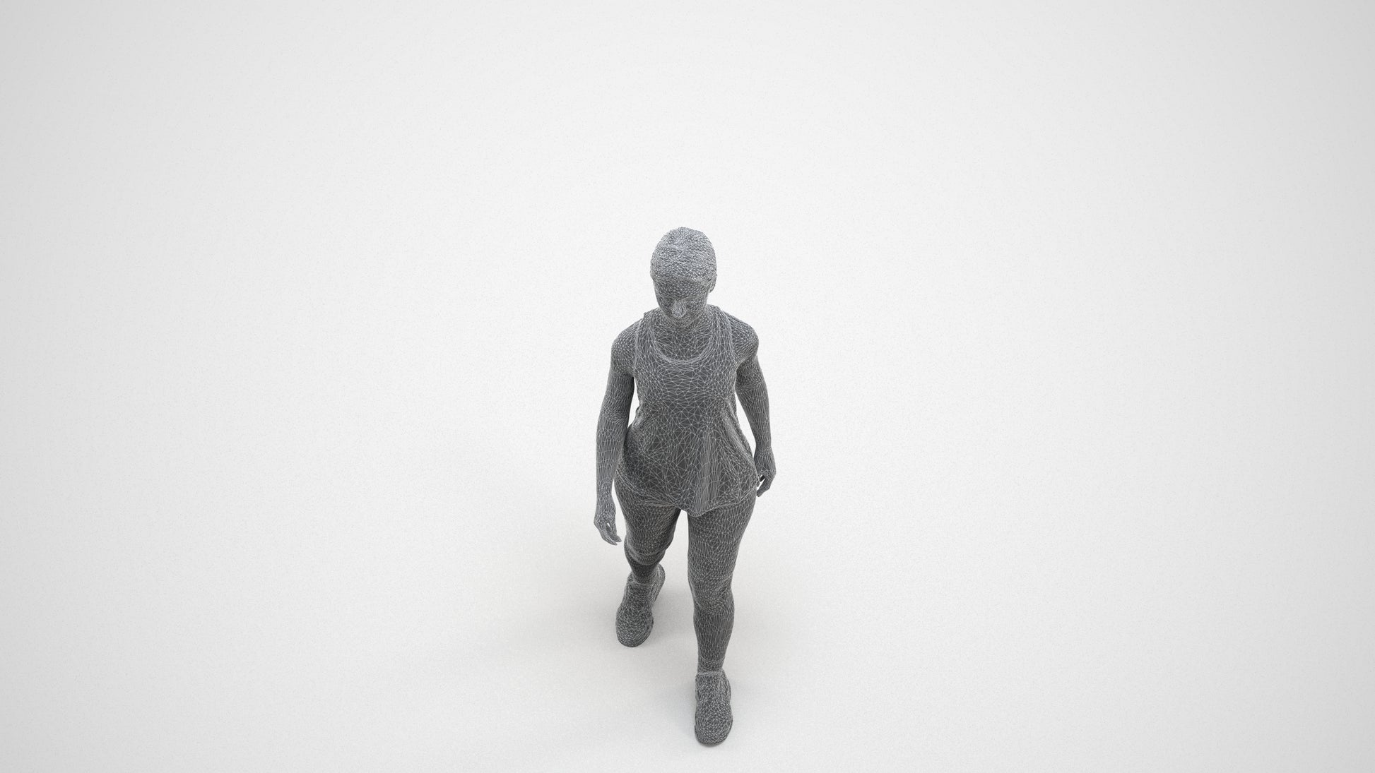 3D scanned girl walking sport, photorealistic archviz people for Enscape and SketchUp, wireframe three-quarter view