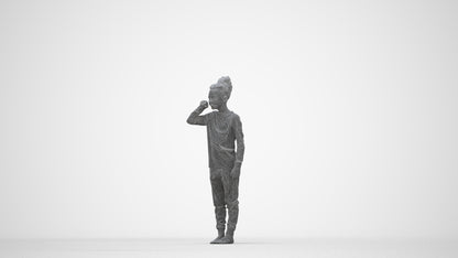3D human model girl kids, photogrammetry scanned person for archviz, wireframe back view