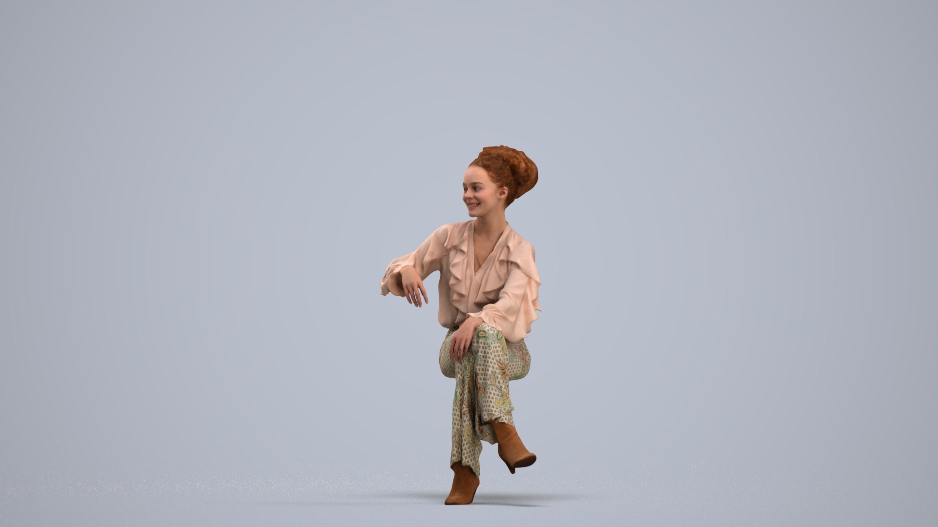 realistic 3D people woman casual sitting, render-ready for V-Ray and Corona, FBX OBJ, standing pose render