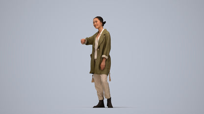 realistic 3D woman casual standing, scanned archviz people for Blender and 3ds Max, top-down view render