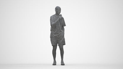 3D human model senior man casual standing, photogrammetry scanned person for archviz, wireframe back view