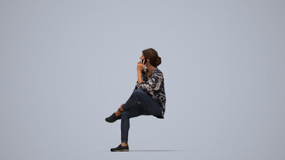 scanned 3D woman casual sitting, photogrammetry people for Enscape and V-Ray, top-down view render