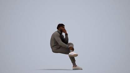 3D people model man casual sitting, scanned human for 3ds Max rendering, side view render