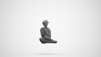 3D human model woman casual sitting, photogrammetry scanned person for archviz, three-quarter front view render