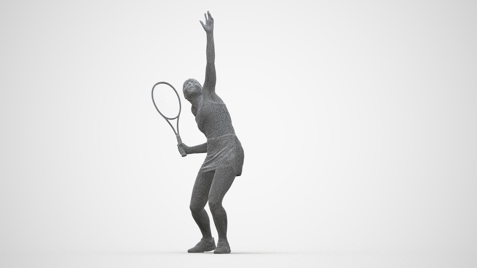 3D human model girl sport, photogrammetry scanned person for archviz, wireframe back view