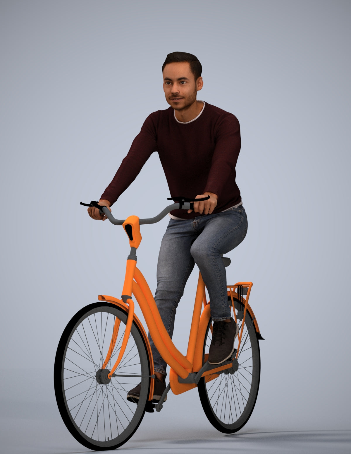 realistic 3D man casual cycling, scanned archviz people for Blender and 3ds Max