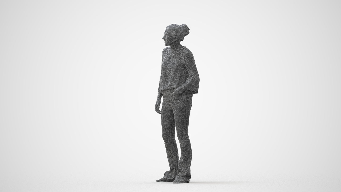 realistic 3D human woman casual standing, archviz people FBX OBJ for Blender, square thumbnail