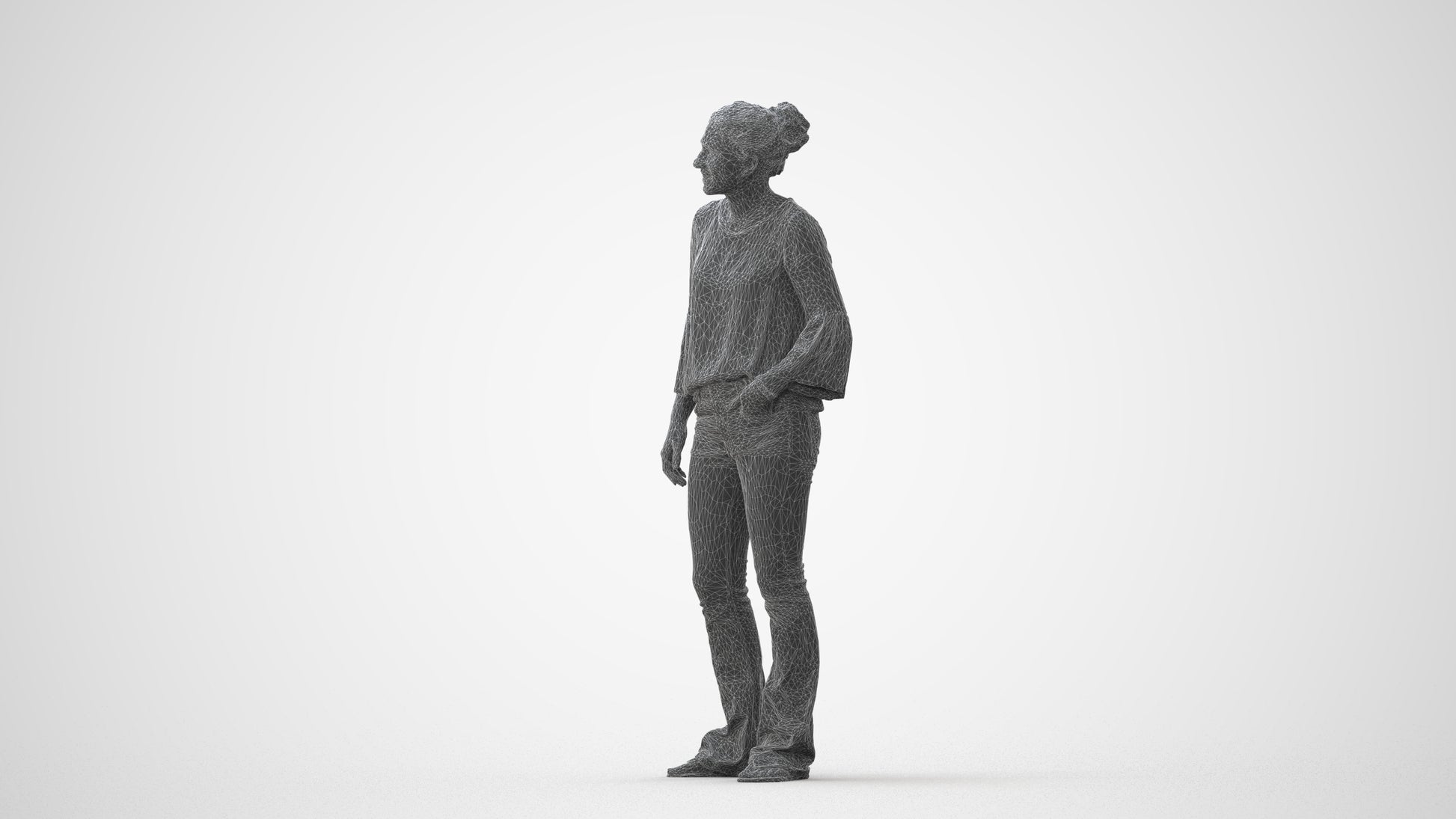 realistic 3D human woman casual standing, archviz people FBX OBJ for Blender, square thumbnail