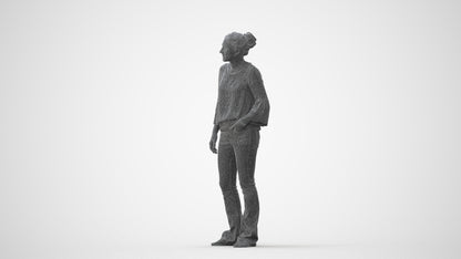 realistic 3D human woman casual standing, archviz people FBX OBJ for Blender, square thumbnail