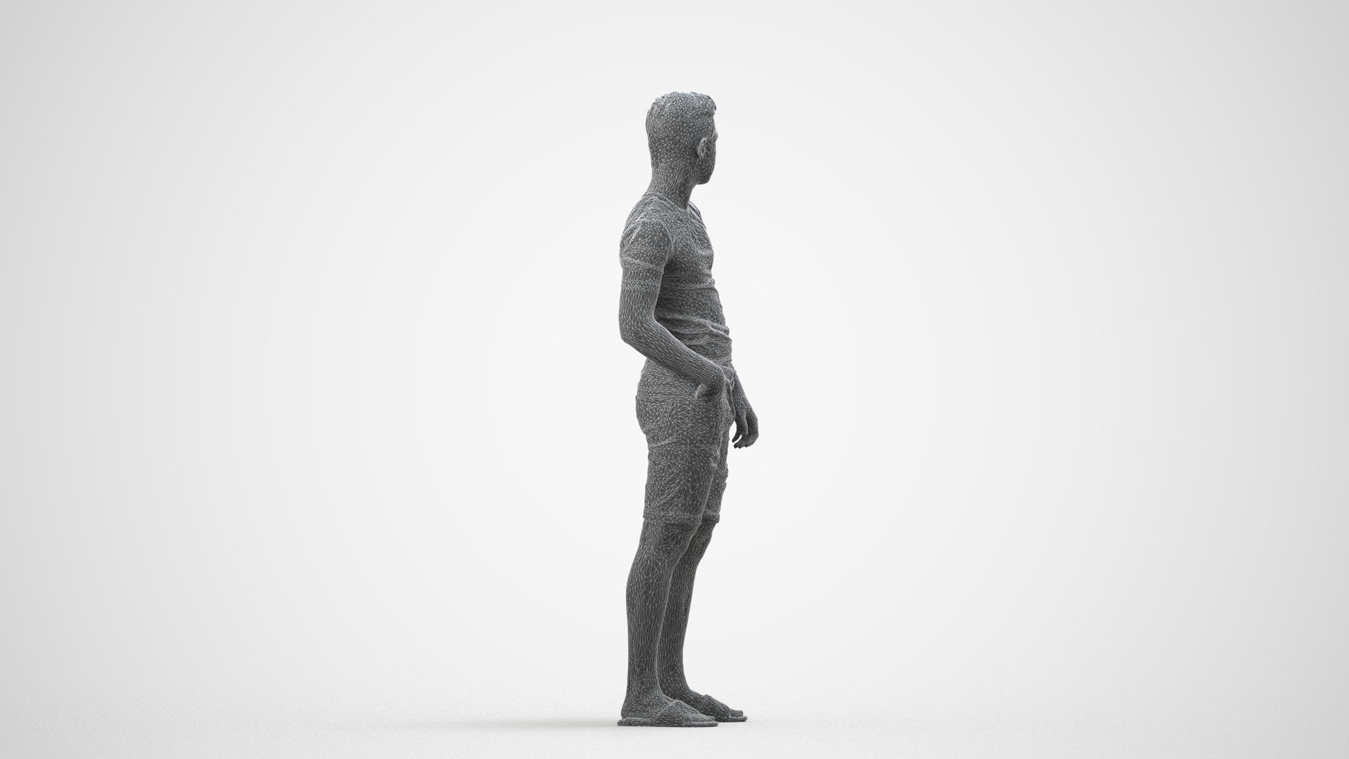 realistic 3D boy casual kids, scanned archviz people for Blender and 3ds Max, wireframe side view
