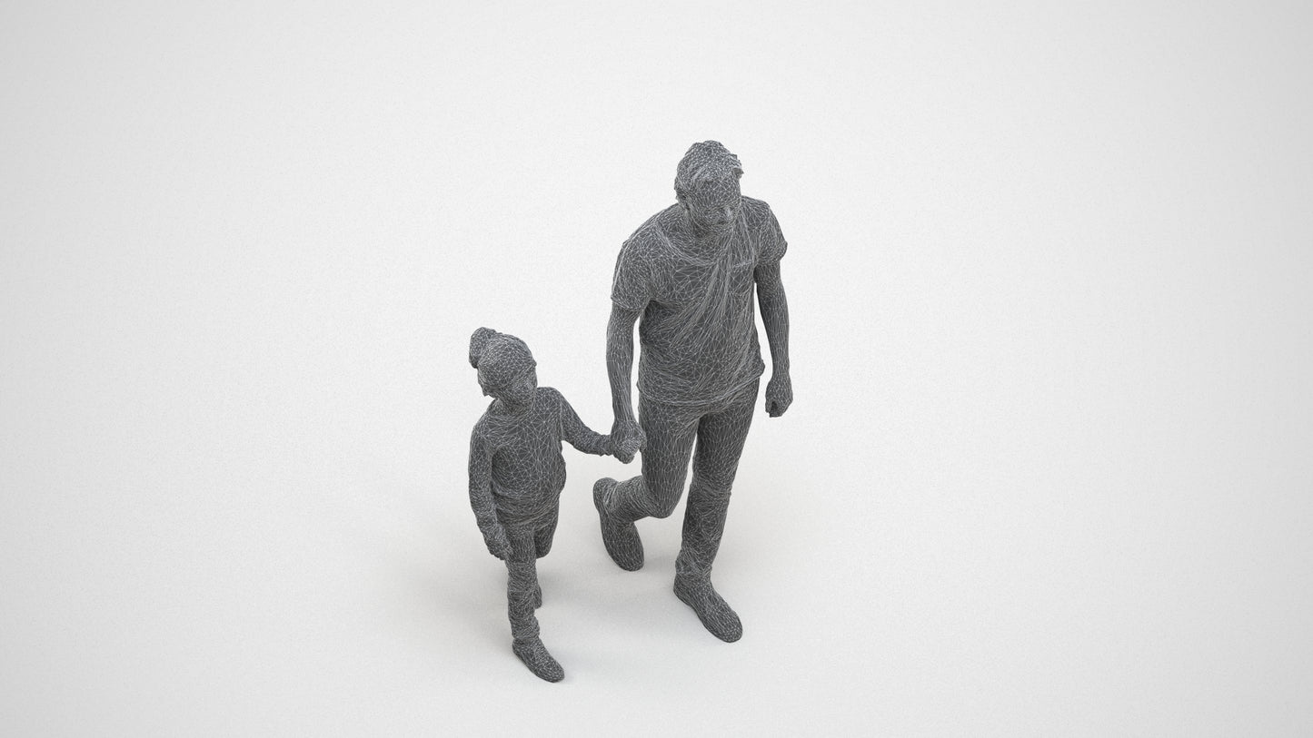 photogrammetry 3D girl casual standing, realistic human model archviz FBX, wireframe three-quarter view