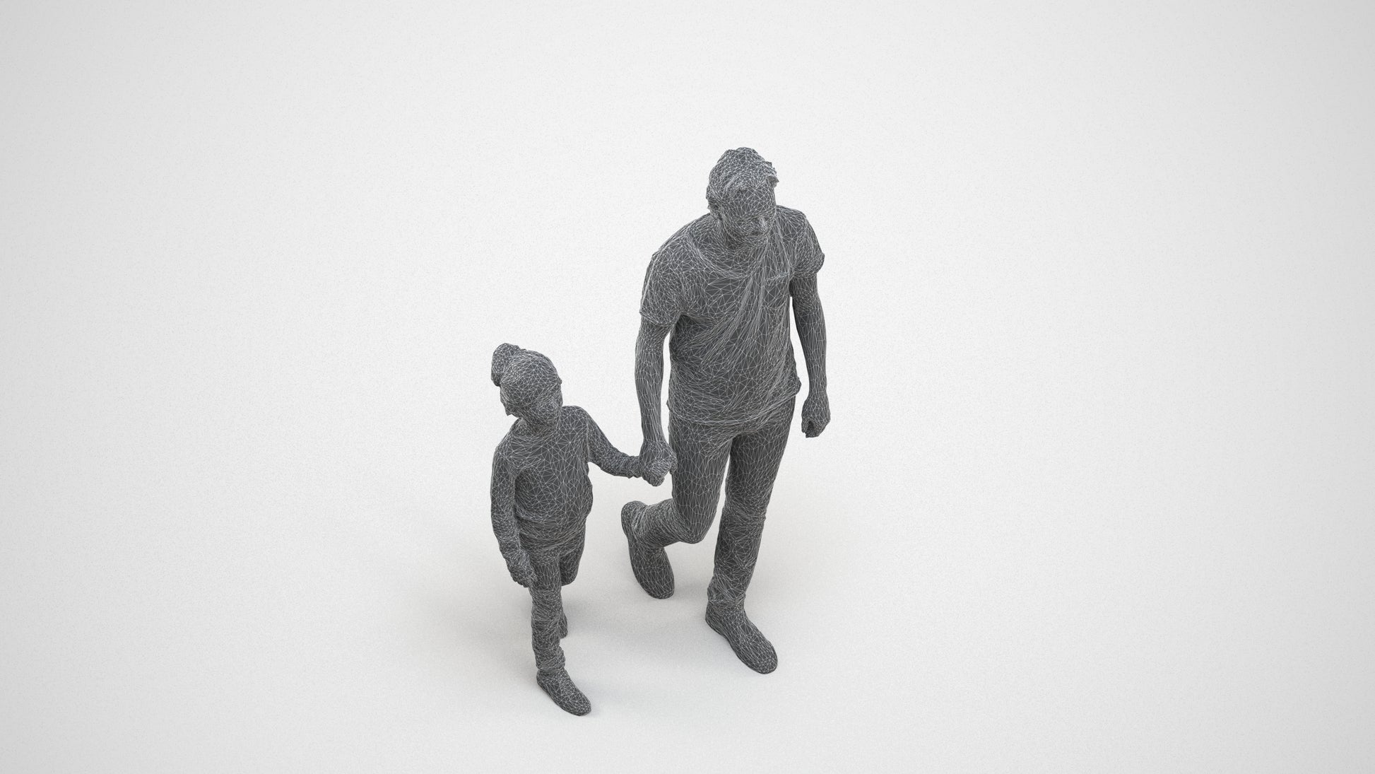 photogrammetry 3D girl casual standing, realistic human model archviz FBX, wireframe three-quarter view