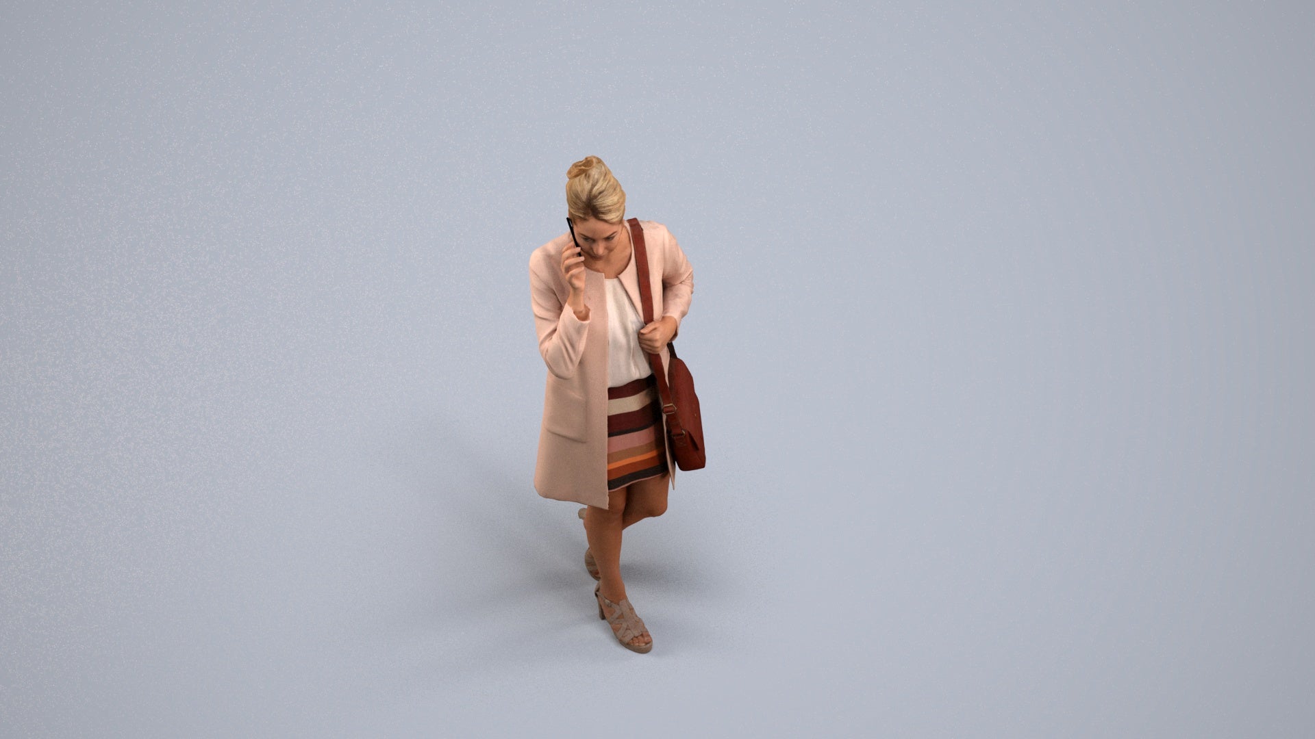 3D scanned woman walking business, photorealistic archviz people for Enscape and SketchUp, back view render