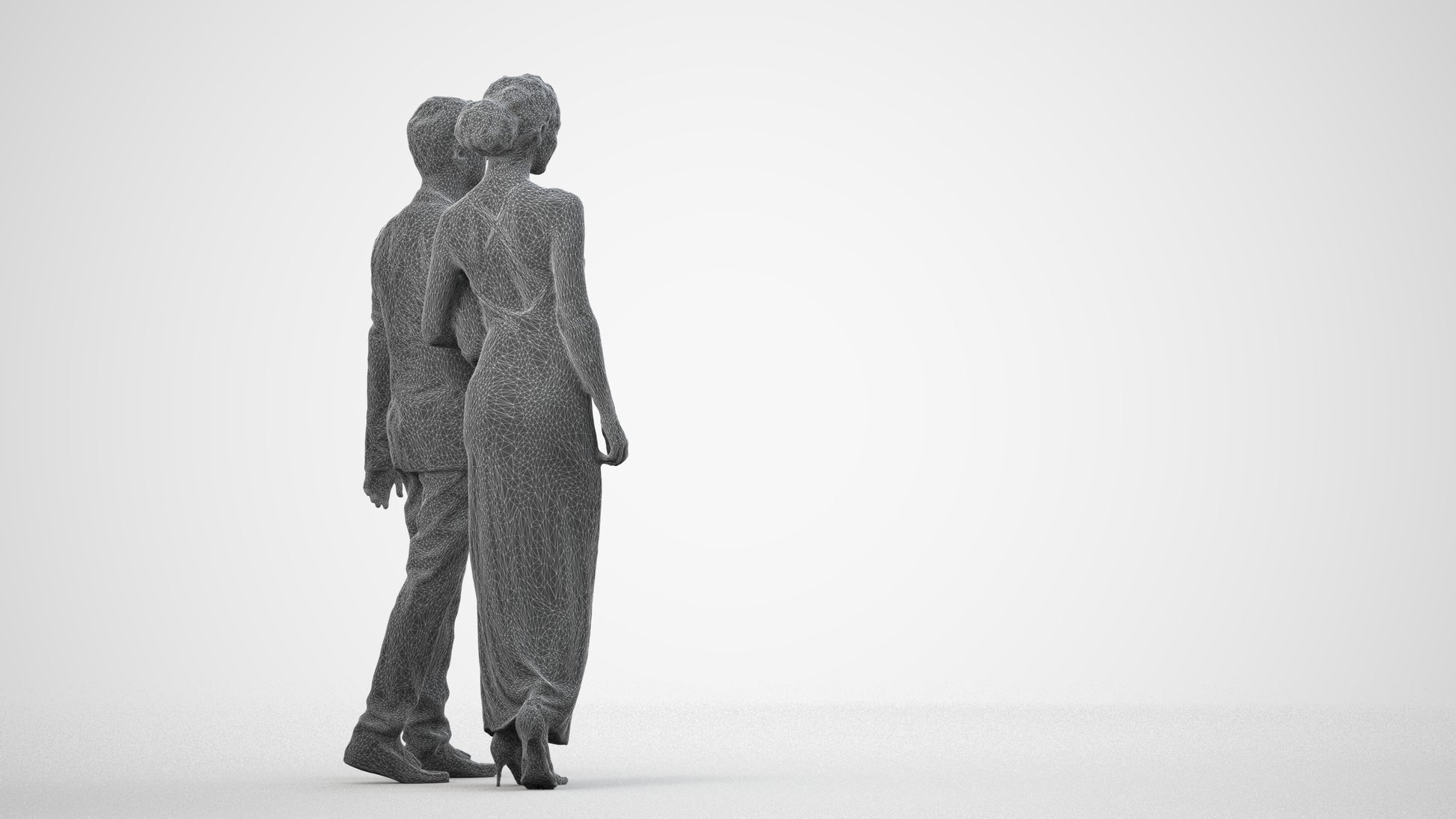 3D scanned woman couple formal, photorealistic archviz people for Enscape and SketchUp, wireframe side view