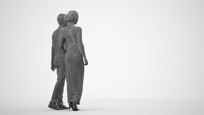 3D scanned woman couple formal, photorealistic archviz people for Enscape and SketchUp, wireframe side view