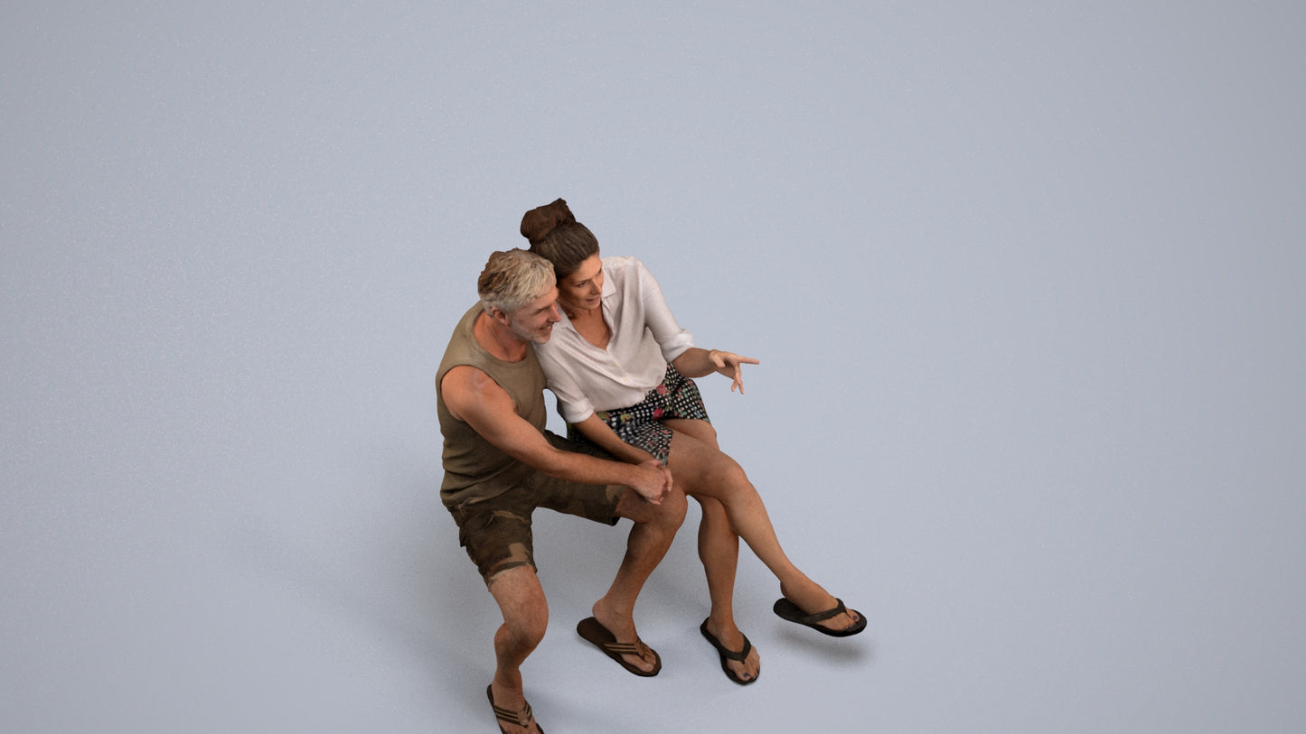 3D human model woman casual couple, photogrammetry scanned person for archviz, back view render