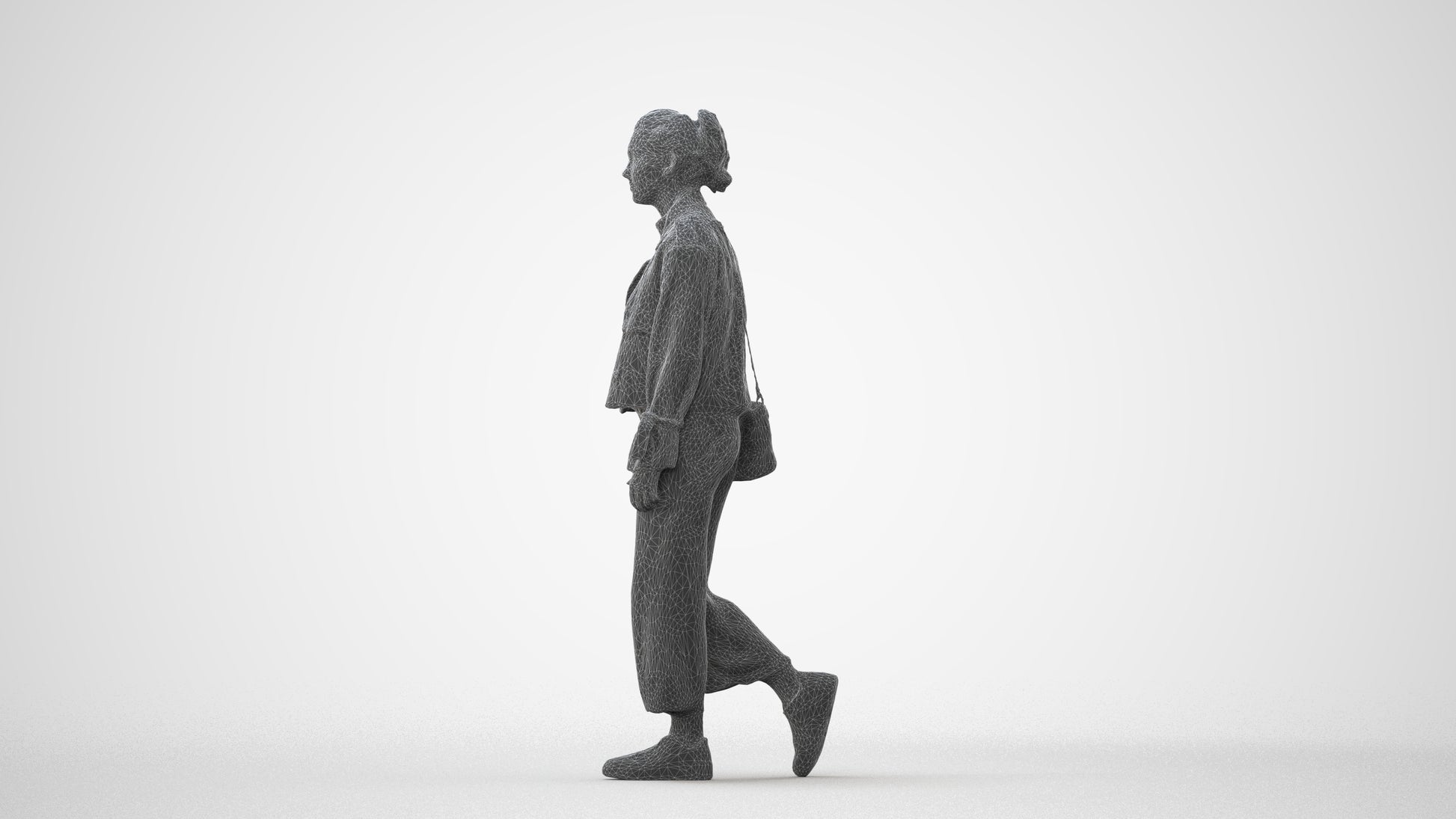 3D human model woman casual walking, photogrammetry scanned person for archviz, square thumbnail