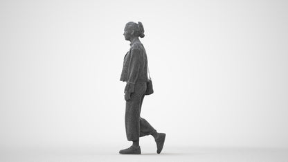 3D human model woman casual walking, photogrammetry scanned person for archviz, square thumbnail