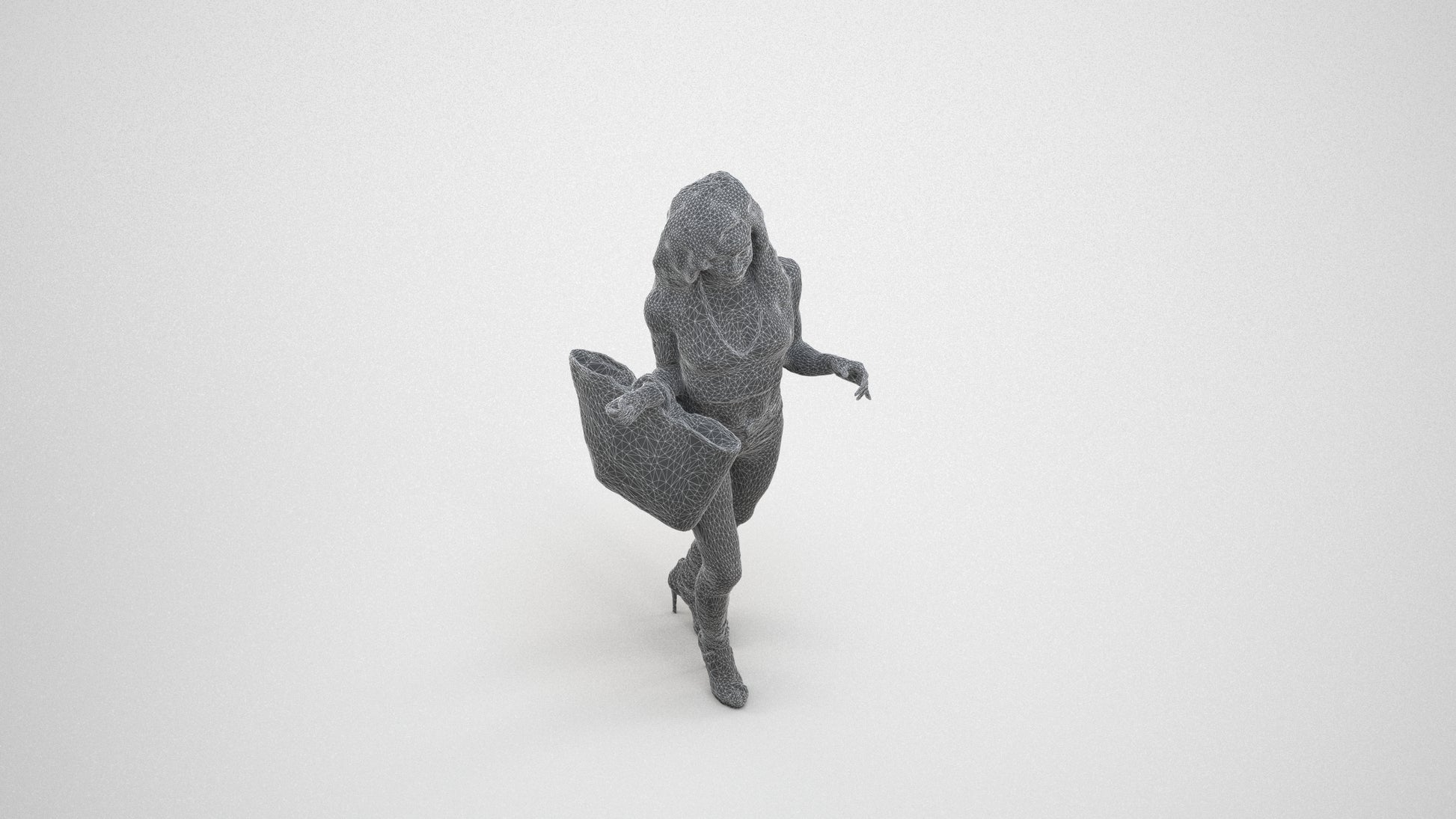 photogrammetry 3D woman casual walking, realistic human model archviz FBX, wireframe three-quarter view