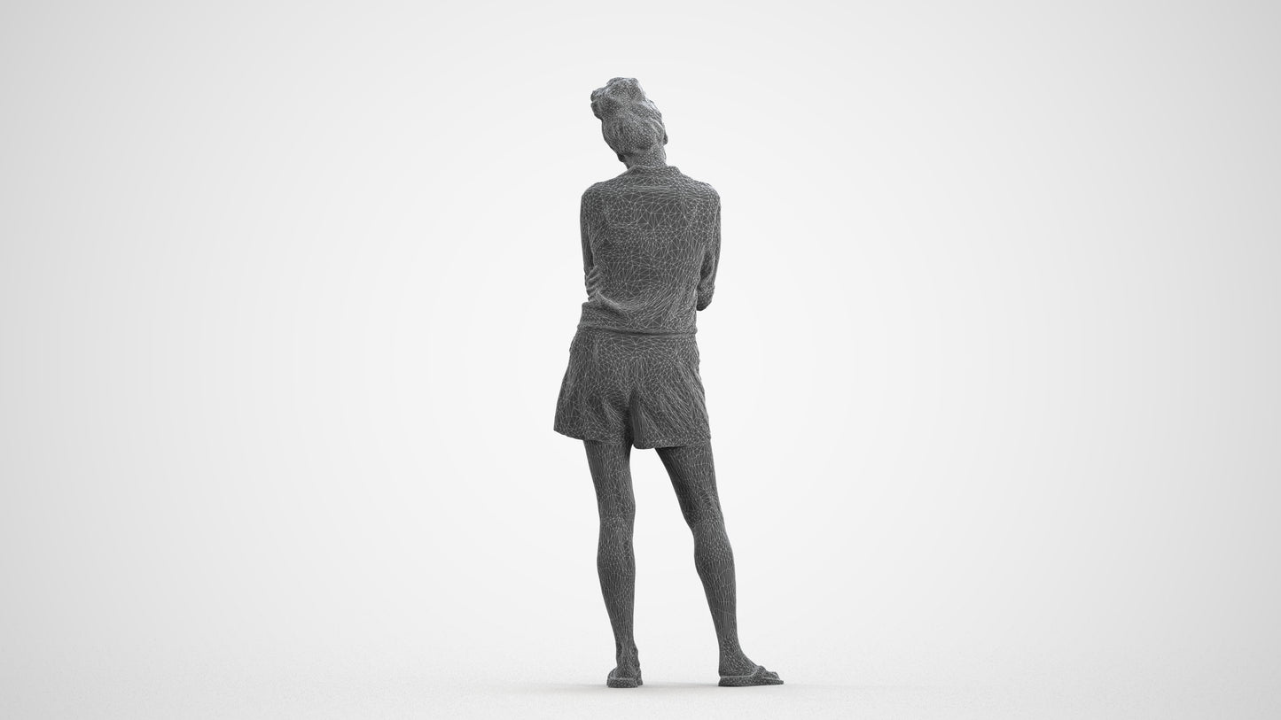 scanned 3D woman casual standing, photogrammetry people for Enscape and V-Ray, wireframe front view