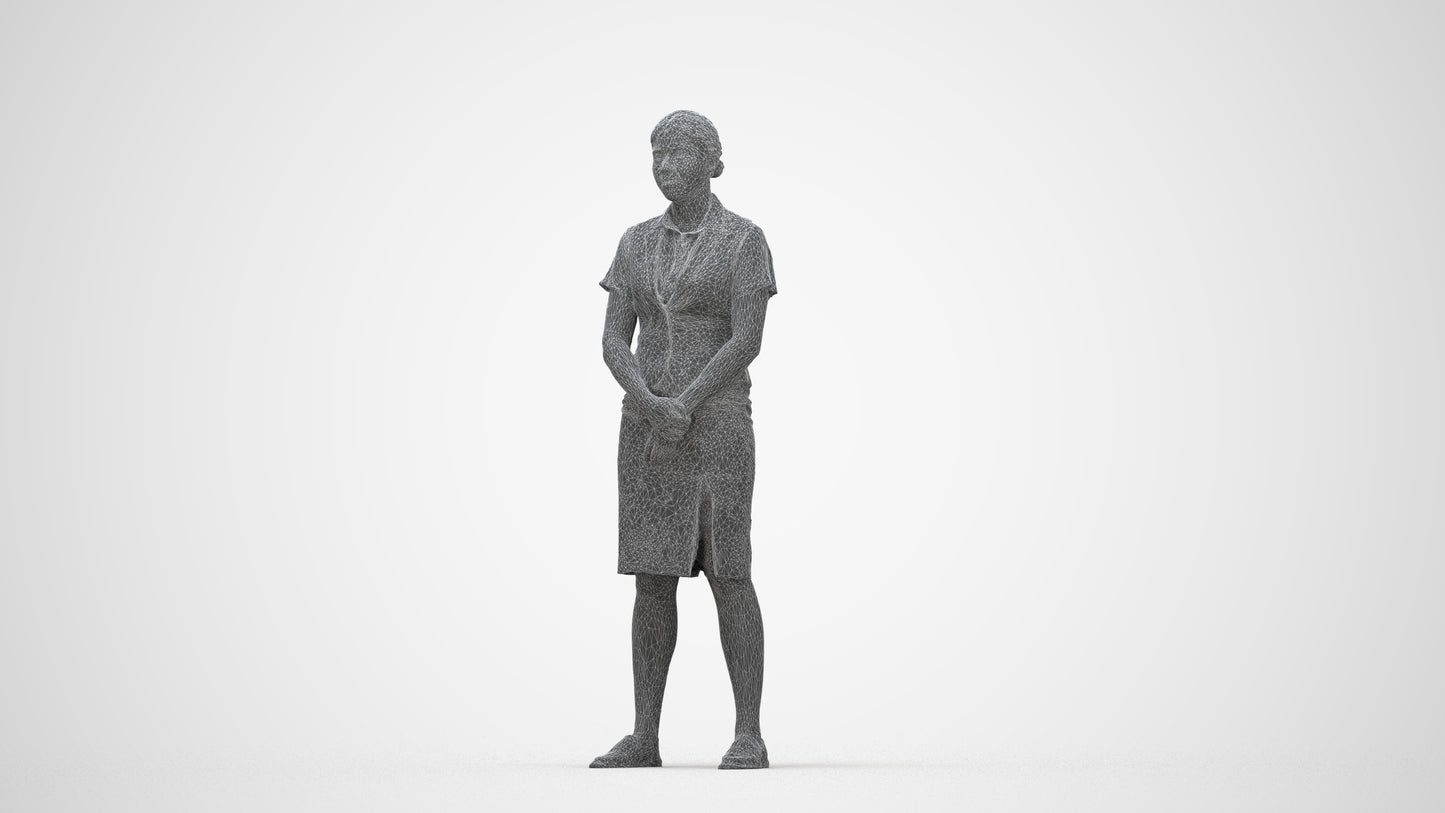3D scanned woman hospitality, photorealistic archviz people for Enscape and SketchUp, wireframe back view