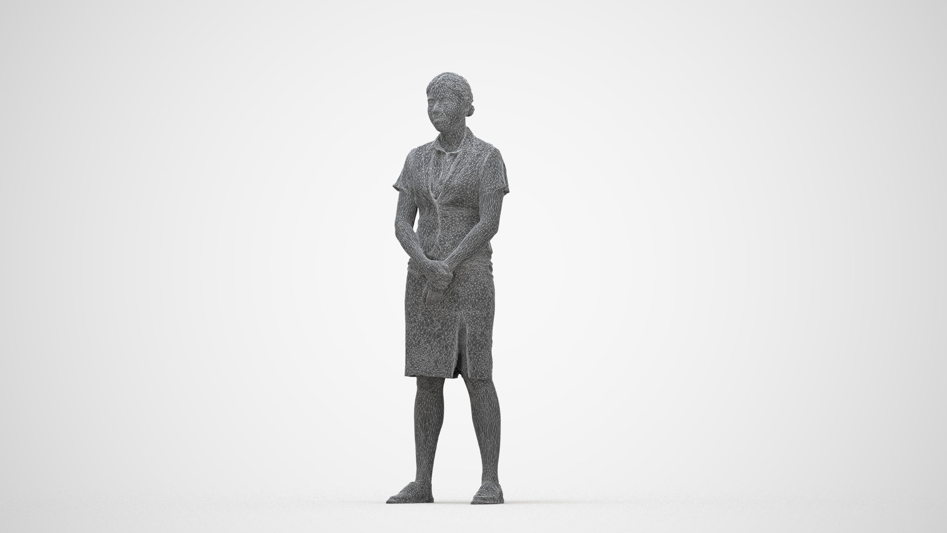 3D scanned woman hospitality, photorealistic archviz people for Enscape and SketchUp, wireframe back view