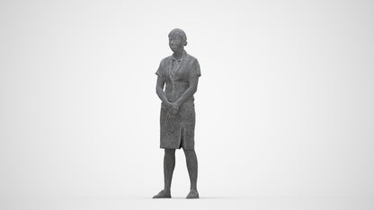 3D scanned woman hospitality, photorealistic archviz people for Enscape and SketchUp, wireframe back view
