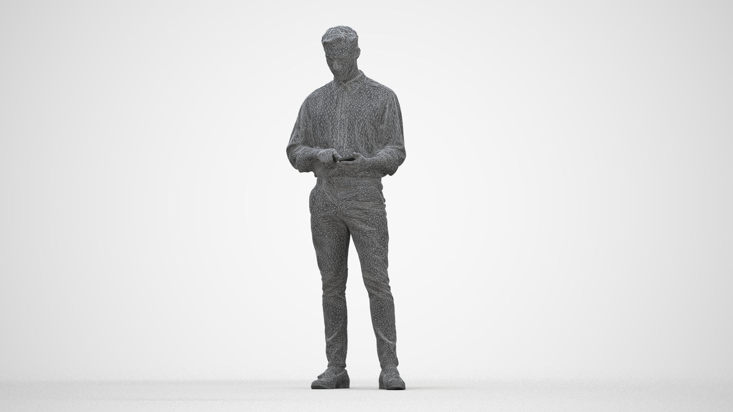 3D people model man casual standing, scanned human for 3ds Max rendering, wireframe back view