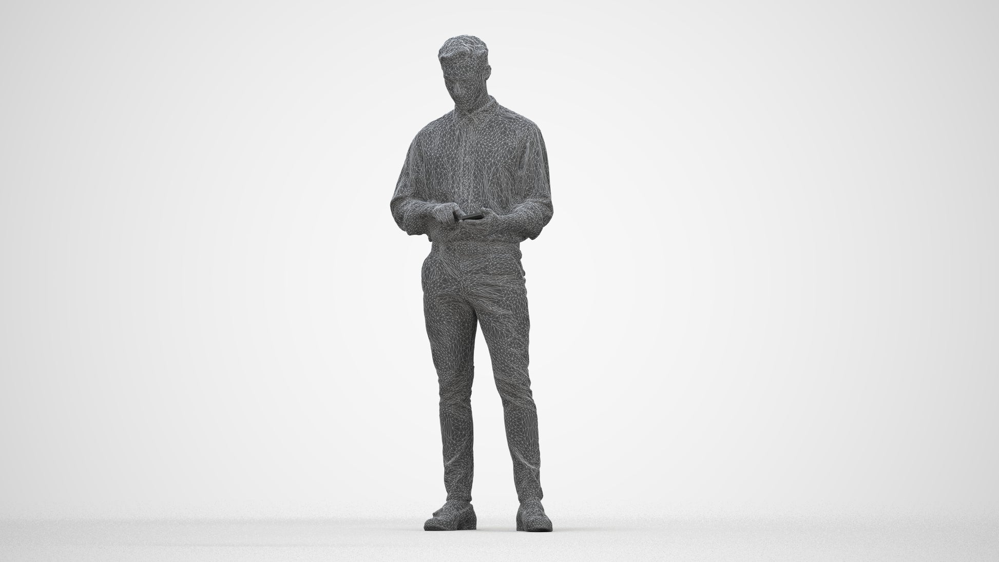 3D people model man casual standing, scanned human for 3ds Max rendering, wireframe back view