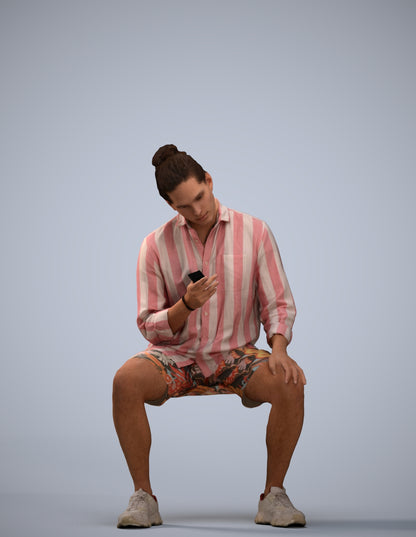 photogrammetry 3D man casual sitting, realistic human model archviz FBX