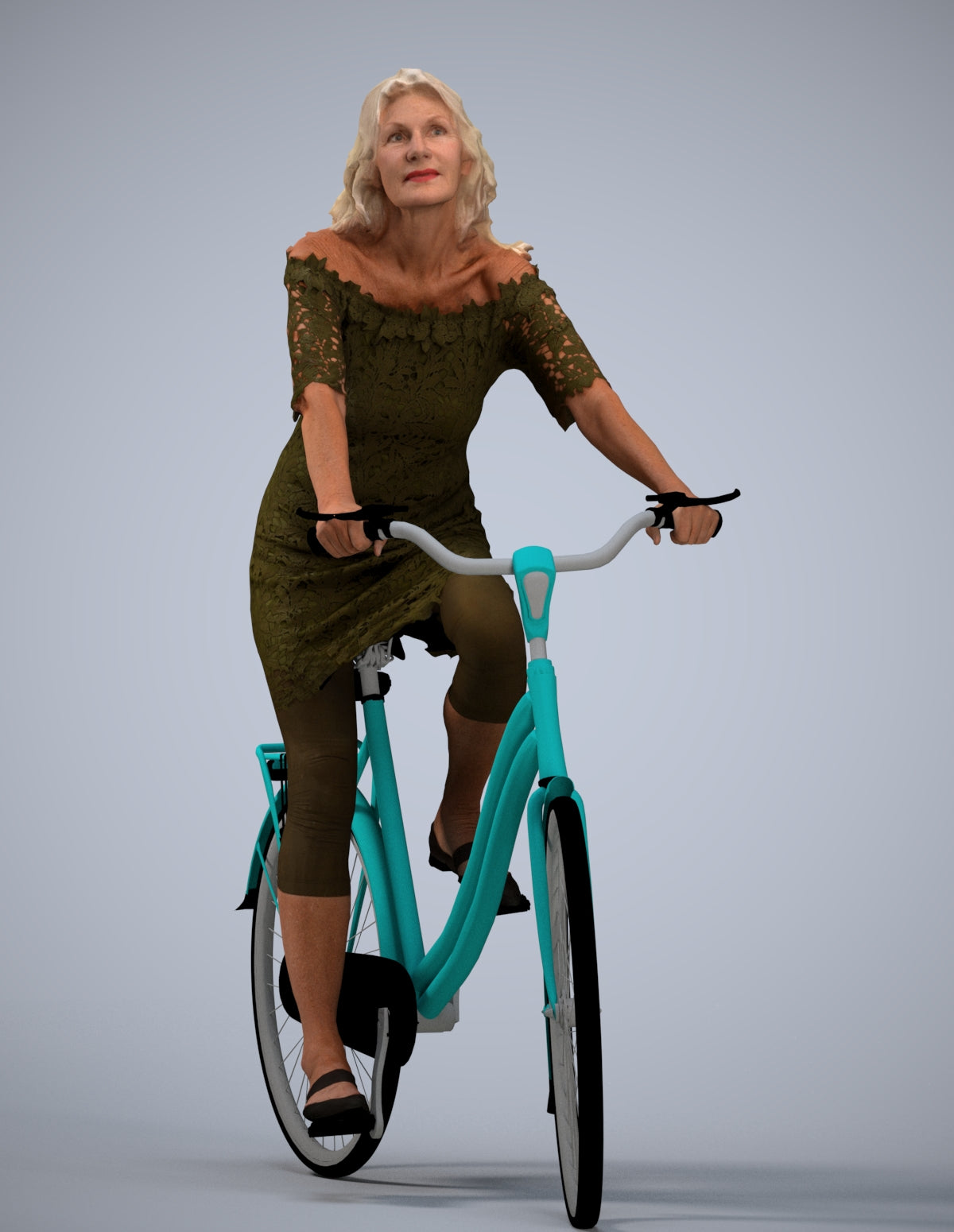 3D people model senior woman casual cycling, scanned human for 3ds Max rendering