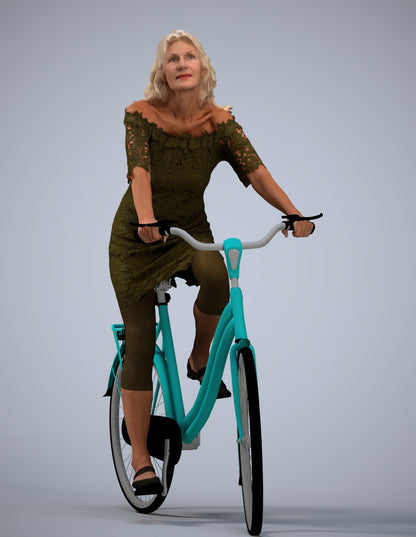 3D people model senior woman casual cycling, scanned human for 3ds Max rendering