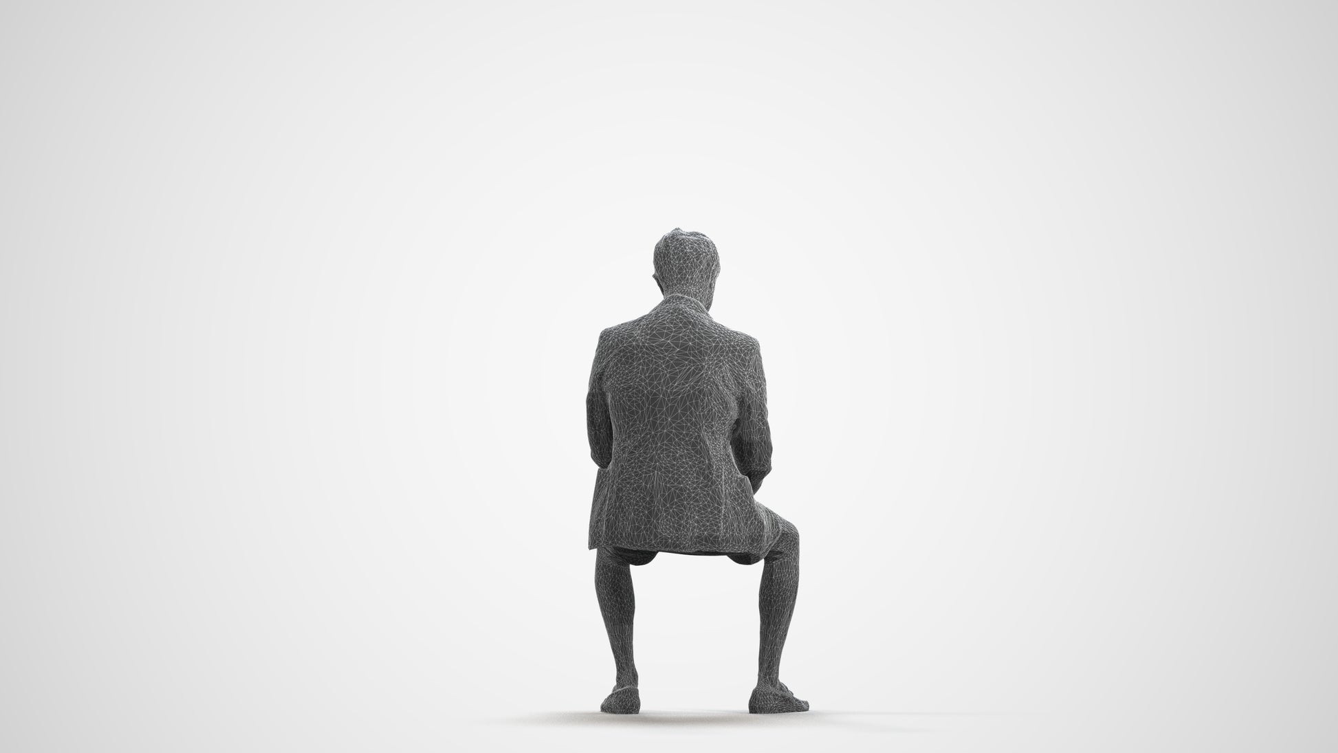 3D scanned man sitting business, photorealistic archviz people for Enscape and SketchUp, wireframe front view