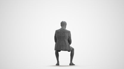 3D scanned man sitting business, photorealistic archviz people for Enscape and SketchUp, wireframe front view