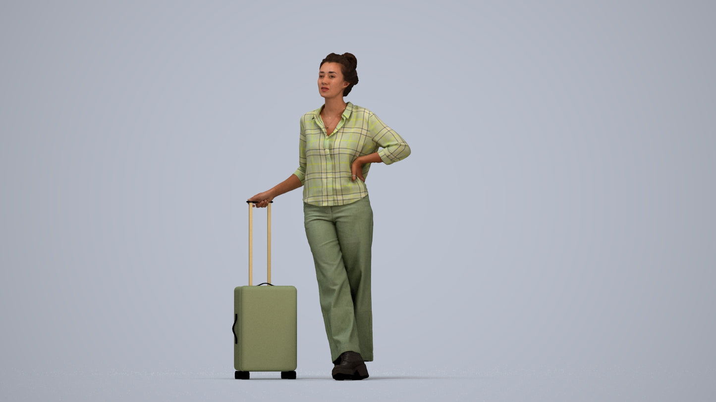 photogrammetry 3D woman casual standing, realistic human model archviz FBX, top-down view render