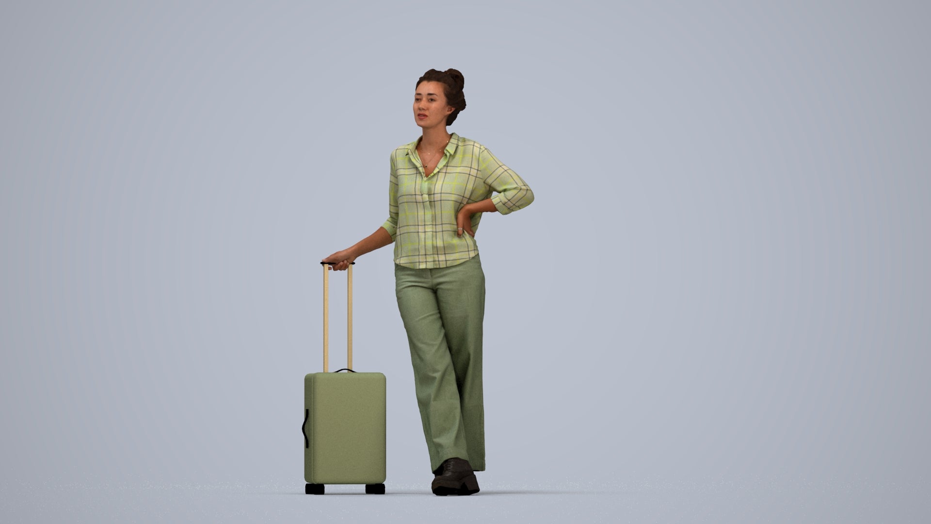 photogrammetry 3D woman casual standing, realistic human model archviz FBX, top-down view render