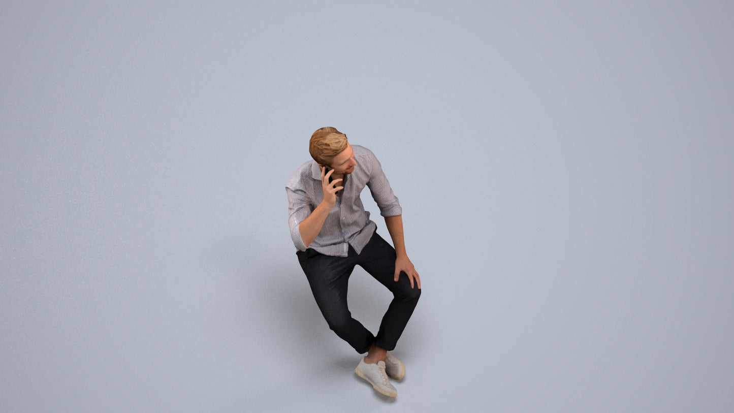 realistic 3D people man casual sitting, render-ready for V-Ray and Corona, FBX OBJ, back view render