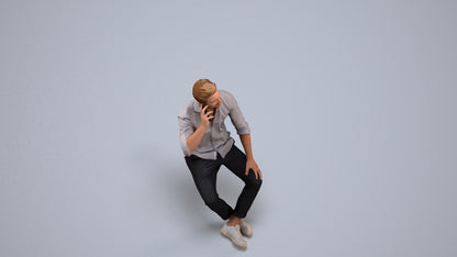 realistic 3D people man casual sitting, render-ready for V-Ray and Corona, FBX OBJ, back view render