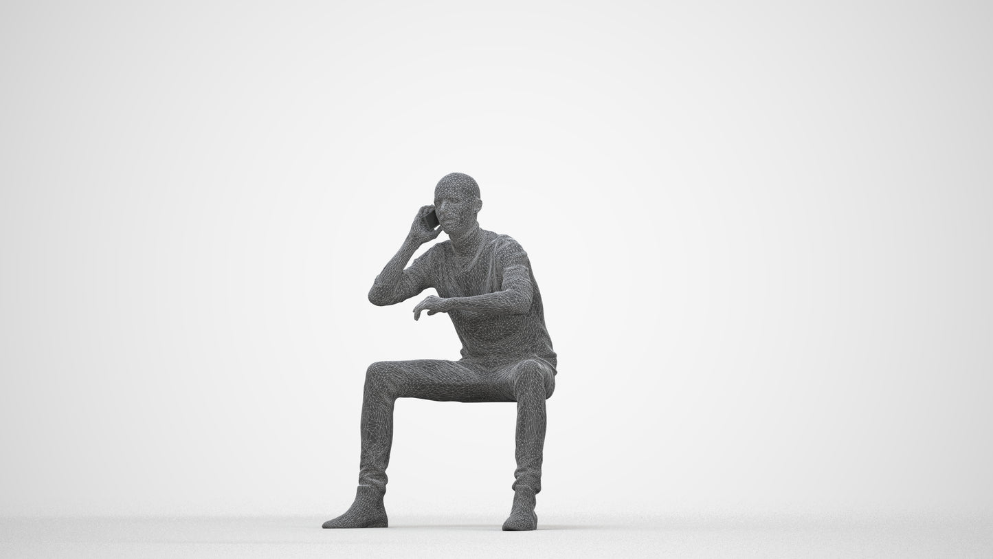 3D human model man casual business, photogrammetry scanned person for archviz, wireframe back view