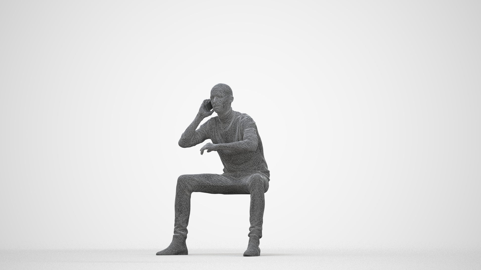 3D human model man casual business, photogrammetry scanned person for archviz, wireframe back view