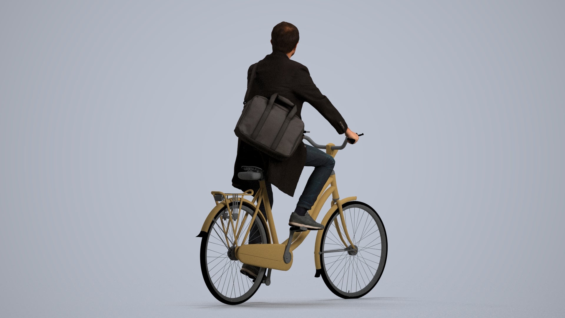 realistic 3D human man business cycling, archviz people FBX OBJ for Blender, front view render