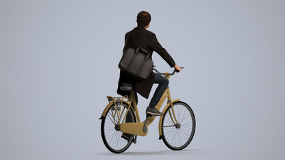 realistic 3D human man business cycling, archviz people FBX OBJ for Blender, front view render