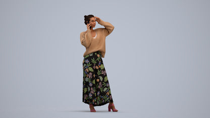 3D human model woman casual standing, photogrammetry scanned person for archviz, standing pose render