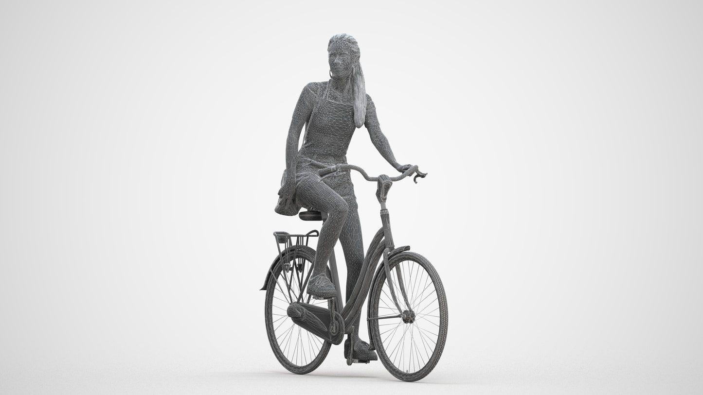 3D people model woman casual cycling, scanned human for 3ds Max rendering, three-quarter front view render