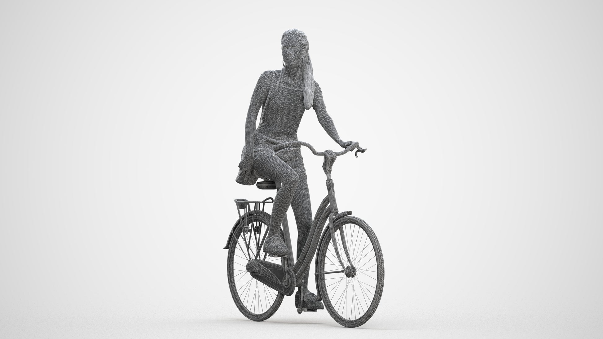 3D people model woman casual cycling, scanned human for 3ds Max rendering, three-quarter front view render