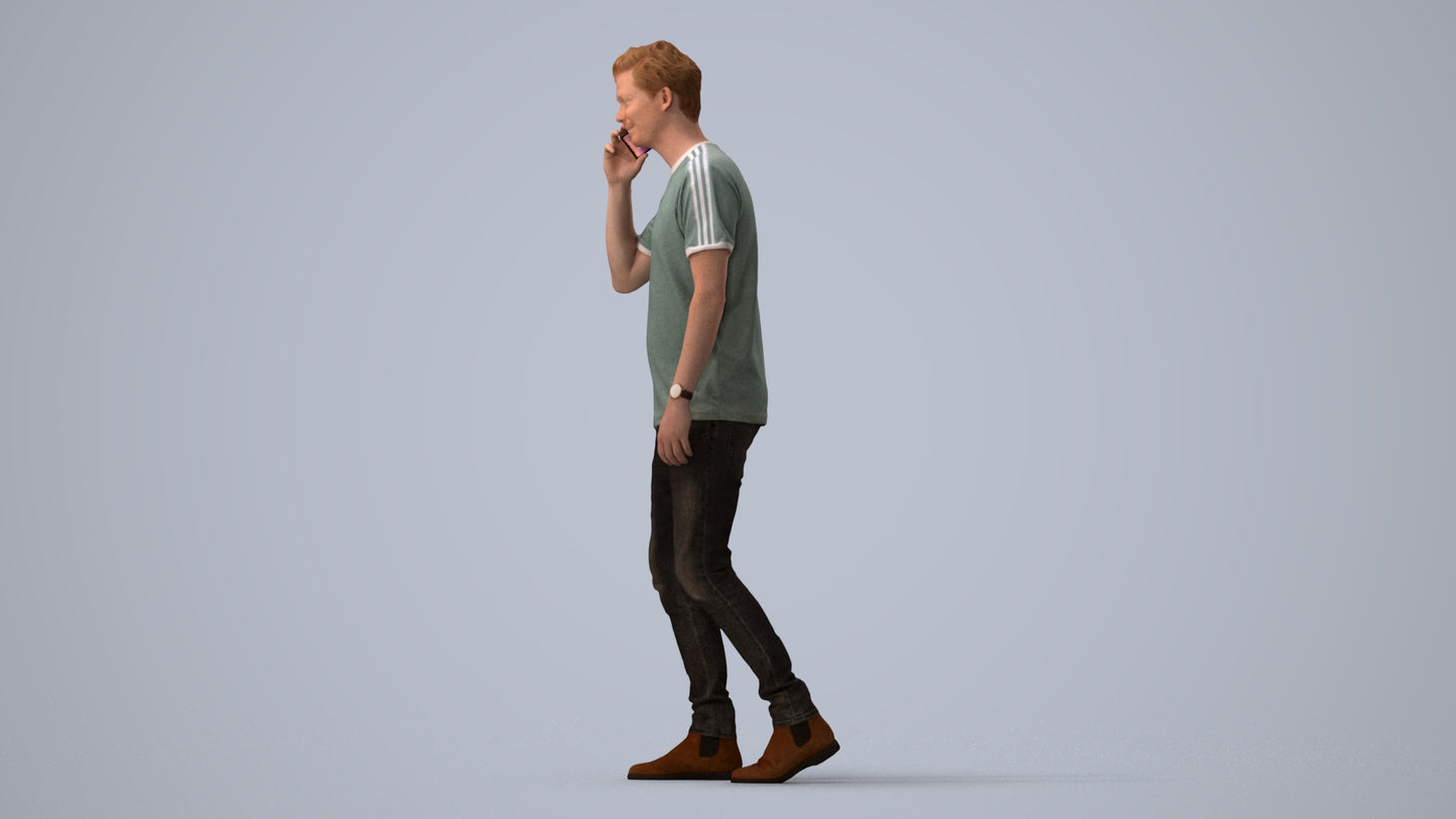 scanned 3D man casual walking, photogrammetry people for Enscape and V-Ray, three-quarter view render